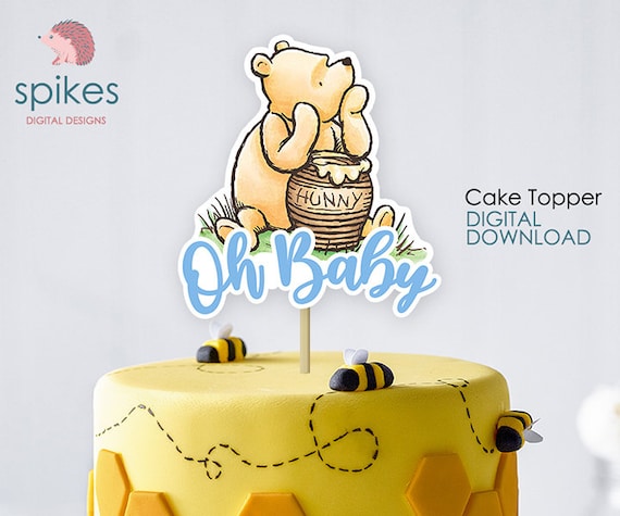 Classic Winnie The Pooh Cake Topper or Centerpiece Decoration / Blue for Boy Baby Shower / Instant Download / Oh Baby, Pooh Honey Hunny pot Il_570xn