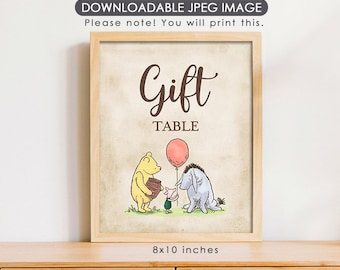 8"x10" Classic Winnie The Pooh Party Poster Decoration /  for Birthday Baby Shower Table Sign / Instant Download / Gift Table Sign