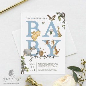 Classic Winnie The Pooh Baby Shower Invitation Card / Personalized / Digital Only
