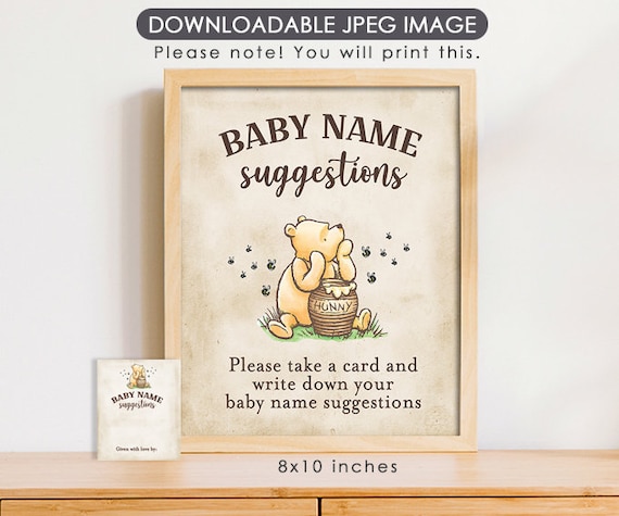 Downloadable 8"x10" Sign with Answer Cards / Classic Winnie The Pooh Party Poster Decoration / Baby Name Suggestions Il_570xn
