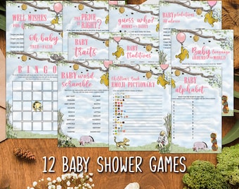 12 POPULAR Baby Shower Games Bundle / NOT Editable /Classic Winnie The Pooh / Instant Download / 5x7 inches