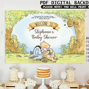 Classic Winnie The Pooh Baby Shower Birthday Poster Backdrop Sign / Personalized Digital File / You Will Print