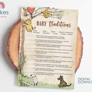 Klassische Winnie The Pooh Baby Shower Spiele / Baby Traditionen rund um die Welt / Instant Download / 5x7 inches
