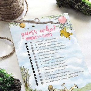 Classic Winnie The Pooh Baby Shower Games/ Guess Who Mommy Or Daddy / Instant Download / 5x7 inches