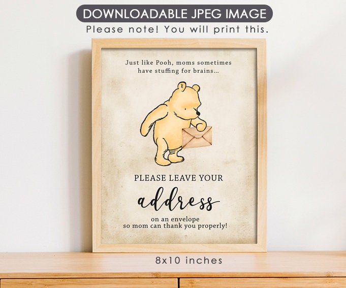8"x10" Classic Winnie The Pooh Party Poster Decoration / Address the Envelope Sign /Baby Shower Birthday / Instant Download