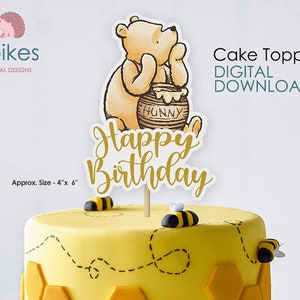 Klassieke Winnie de Poeh taart topper of middelpunt decoratie/voor verjaardag/Instant Download/Happy Birthday