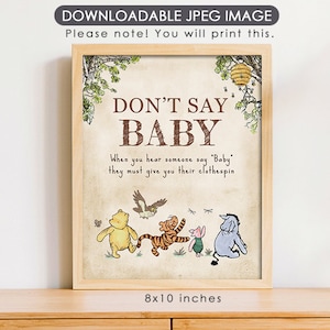 8 "x 10" Winnie Pooh Party Poster Dekoration / Don't Say Baby Wäscheklammer Spiel / Baby Shower Table Zeichen / Instant Download