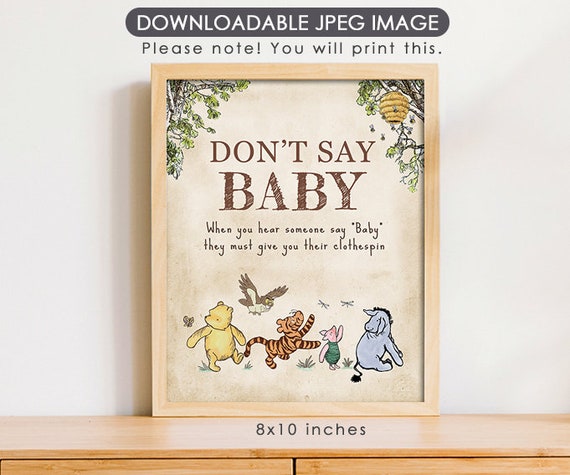 8"x10" Classic Winnie The Pooh Party Poster Decoration / Don't Say Baby Clothespin Game /Baby Shower Table Sign/ Instant Download Il_570xn