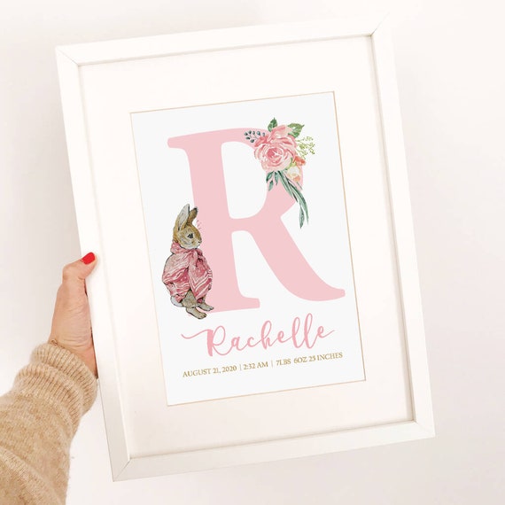 Set of 3 Digital Wall Art - Flopsy Bunny Peter Rabbit Beatrix Potter, birth announcement, name, nursery room decor, Christening baby gift Il_570xn