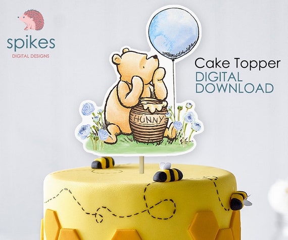 Classic Winnie The Pooh Cake Topper or Centerpiece Decoration / Blue Boy Baby Shower / Instant Download / Oh Baby, Pooh Honey Hunny pot Il_570xn