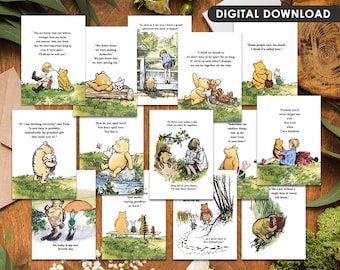 14 Quotes 5x7 and 4x6 Classic Winnie The Pooh/ Instant Download/Digital Bundle/Baby Shower Birthday/Centerpiece Sign Poster Decoration