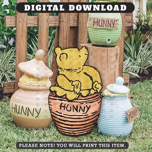 Classic Winnie The Pooh Eating Honey Inside Hunny Jar/ Printable Large Cutout Die Cut Prop /Yard Sign Stand Up Standee Decoration / Download