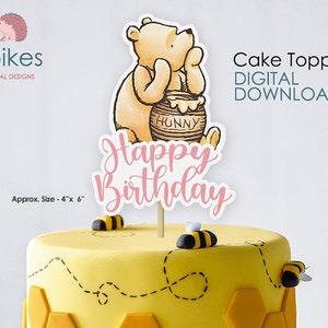 Classic Winnie The Pooh Cake Topper or Centerpiece Decoration / for Birthday / Instant Download / Happy Birthday