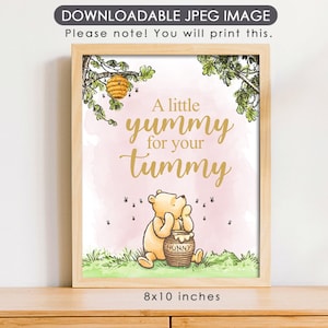 8&quot;x10&quot; Classic Winnie The Pooh Party Poster Decoration / A Little Yummy for Your Tummy / Sweet Dessert Bar Table Sign/ Instant / Pink Girl