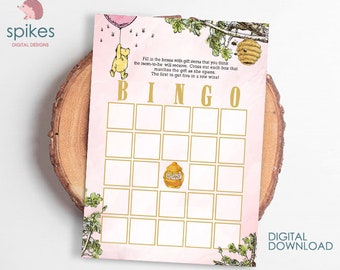 Blush Pink/ Classic Winnie The Pooh Baby Shower Games/ BINGO Card / Instant Download / 5x7 inches