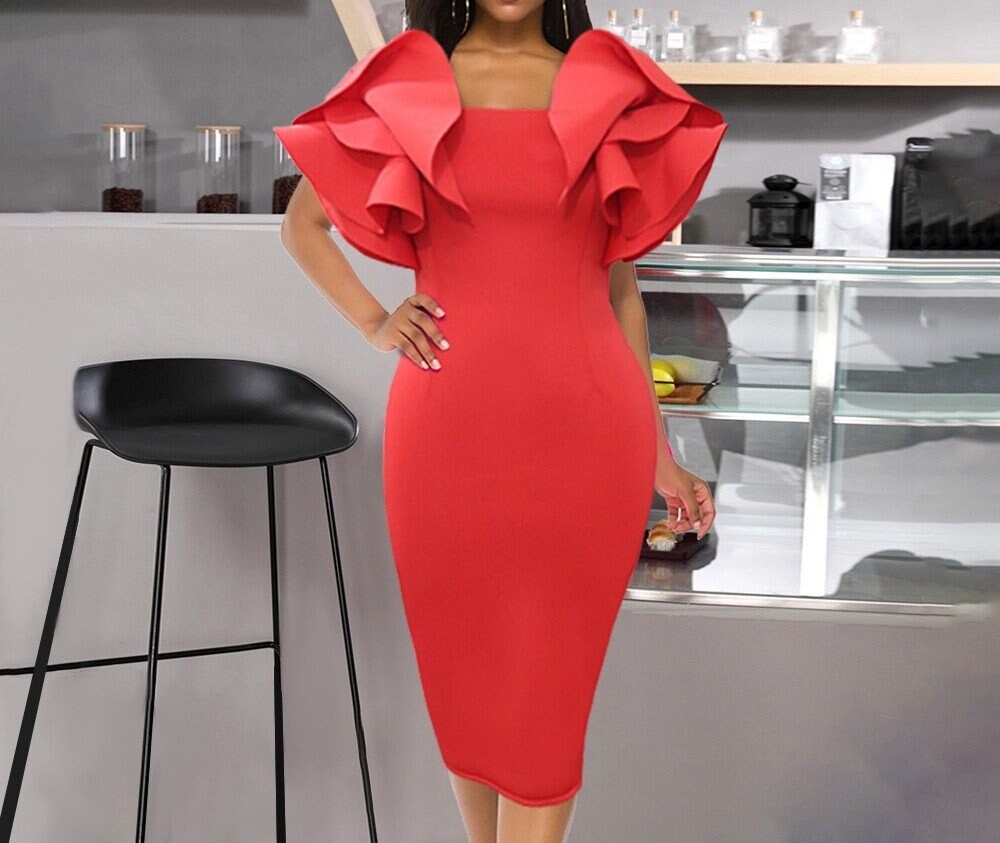 bodycon dress with ruffle sleeve
