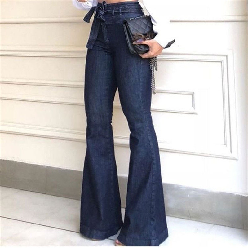 Bell Bottom Jeans Women/women Jeans Micro Elastic Lace-up - Etsy