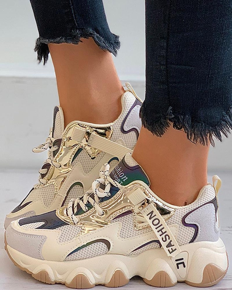 Letter Print Color Block Lace up Sneaker 35-40 | Etsy