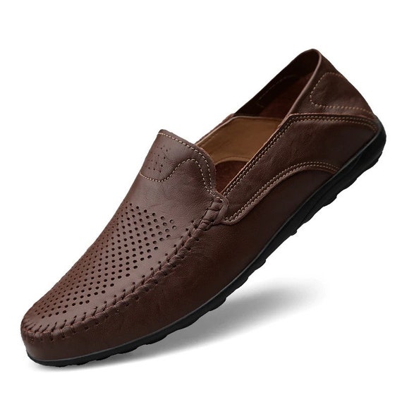 Men's Real Leather Driving Shoes Casual Slip On Loafers Breathable Moccasins AU 