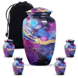 Purple and Gold Swirl Urn for Human Ashes, Personalized Decorative Urn for Adults Ashes Keepsake, Memorial Ashes Urn, 1-200 Cubic inch Urn,