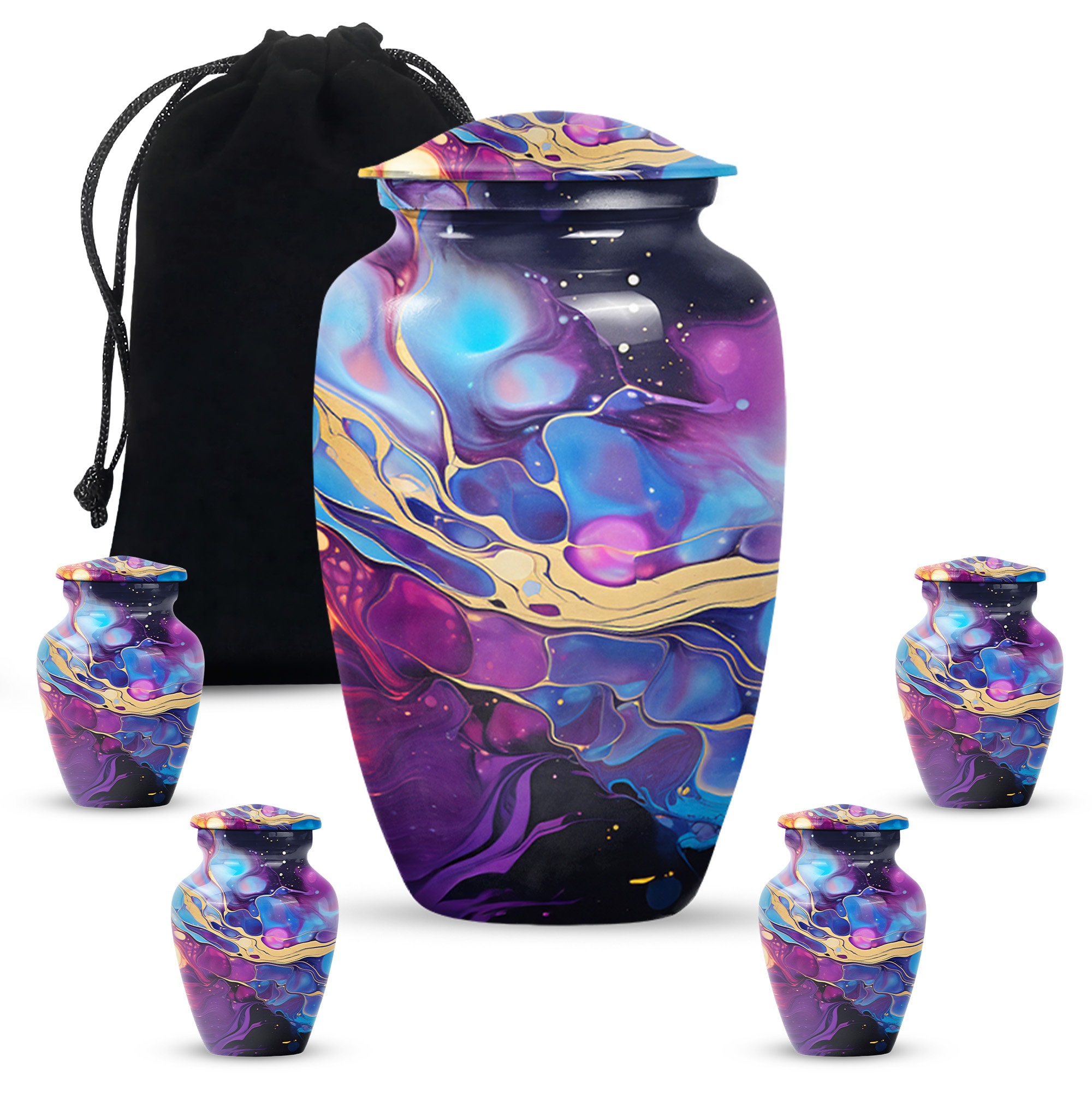 Purple and Gold Swirl Urn for Human Ashes, Personalized Decorative Urn for Adults Ashes Keepsake, Memorial Ashes Urn, 1-200 Cubic inch Urn,