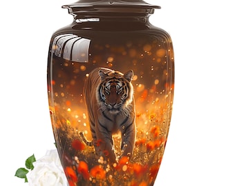 Tiger Spirit Funeral Urn Deep Mahogany Warm Amber Ashes Urn for Ashes, Cremation Urns, Ashes Urn, Decorative Urn, Modern Urn, Animal  King