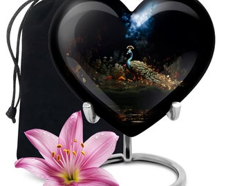 Night Peacock Heart Urns For Human Ashes, Cremation Urns For Ashes For Adults, Funeral Urns, Custom Urns, Memorials Urns for Male and Female
