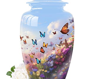 Wildflower and Butterfly Memorial Urn - Customizable Urns for Ashes, Personalized Urn for Ashes, Ashes Urn, Decorative Urn, Funeral Urn Ash