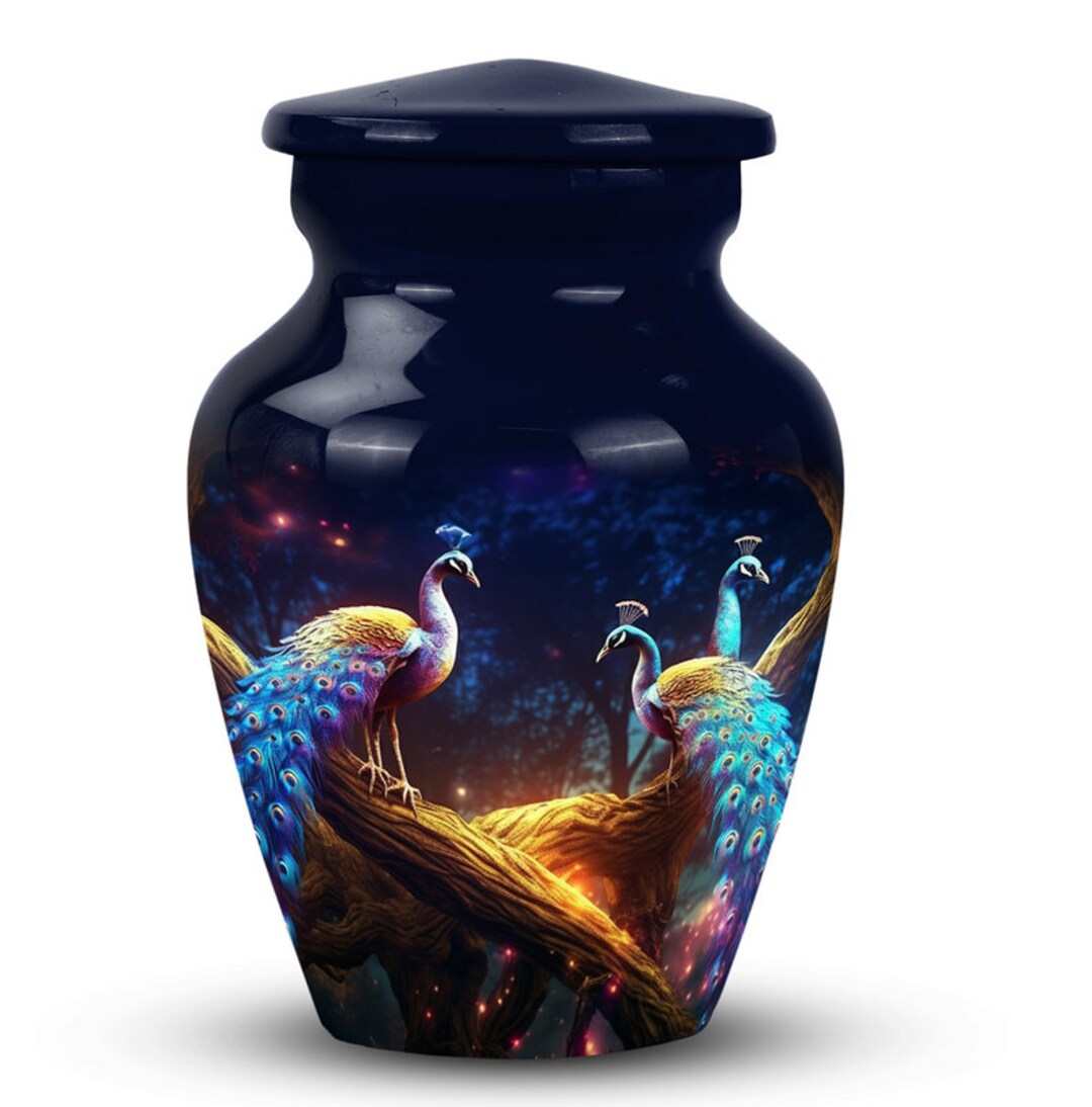 Peacock Memorial Urn for Human Ashes, Funeral Urn, Cosmic Twilight Urn