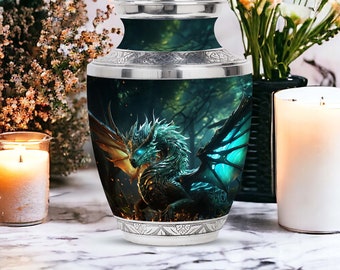 Dragon Urn for Ashes – Ashes Keepsake Urn, Modern Decorative Burial Urn, Aluminum Funeral Urn for Adults, Available in Large & Small Sizes