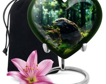 Forest Guardian Eagle Heart Urn for Ashes - Decorative Urn, Available in 3" Keepsake & 10" Large Size, Modern Burial Urn for Human Ashes