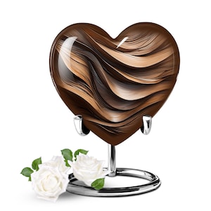 Wooden Waves Heart Urn for Human Ashes - Swirling Wood Design, Decorative Modern Keepsake, Adult Burial Funeral Urn, 1-200 Cubic Inches