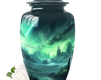 Aurora Borealis Cremation Urns For Human Ashes, Metal Urns For Ashes For Adults - Custom Urns For Mom - Urns For Ashes, Funeral Urn Ashes