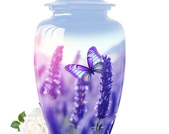 Purple Butterfly Cremation Urn, Memorial Urn for Human Ashes, Garden Urn for Ashes, Floral Urn, Sympathy Urn, Funeral Keepsake Adult Urn