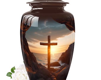 Personalized Memorial Cross Urn - High-Quality Aluminum Cremation Urn for Human Ashes, Customizable Keepsake Urn for Adult Decorative Urns