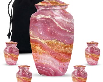 Pink and Gold Urn for Human Ashes – Beautiful Decorative Memorial Urn Unique Funeral Urn for Ashes Customizable Keepsake Urn for Adults Pink