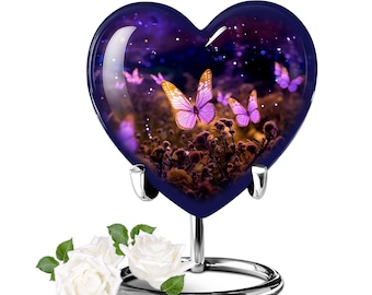 Butterfly Urns Heart keepsakes Urns For Cremation Ashes, Modern Urns For Human Ashes Keepsake, Decorative Urns For Ashes, Purple Butterflies