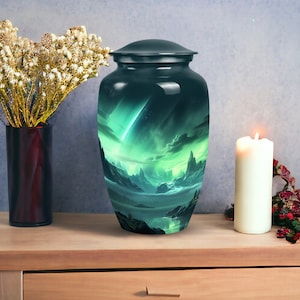 Aurora Borealis Cremation Urns For Human Ashes, Metal Urns For Ashes For Adults - Custom Urns For Mom - Urns For Ashes, Funeral Urn Ashes