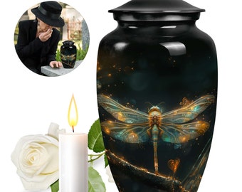Cosmic Dragonfly in Stars Cremation Urns - Personalized Urn - Decorative Keepsake Urn - Memorial Urn for Human Ashes, Funeral Dark Urn Space