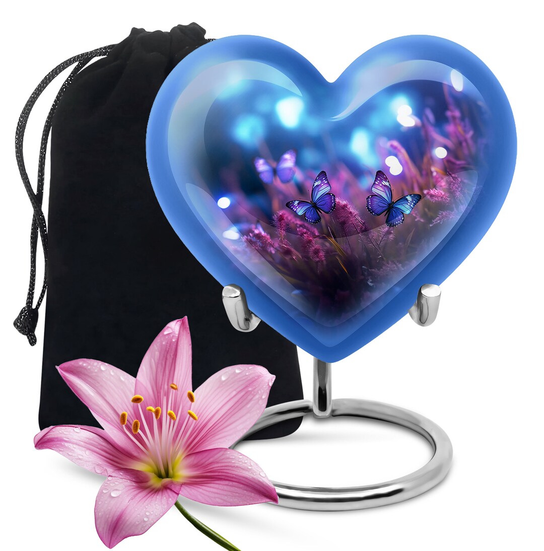 Abooxiu Purple Butterfly Cremation Urn - Stainless Steel, Holds Up To 200 Cubic Inches (Adult Up To 200 Lbs)