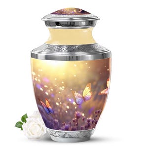 Urna con diseño floral y mariposas al atardecer para cenizas humanas, urna personalizada para cenizas, miniurna de recuerdo de cenizas, urna pequeña, urnas funerarias para hombres