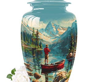 Fisherman Urn for Ashes, Cremation Urn for Human Ashes, 10" Decorative Memorial Customizable Urn, Personalized Small Keepsake Urn, Fishing