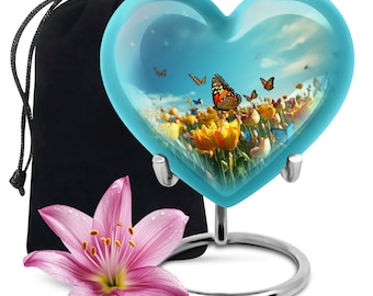 Spring Meadow Butterfly Heart Urns For Human Ashes, Metal Urns For Ashes For Adults, Custom Urns For Mom, Funeral Urns Artful, Flower Urn