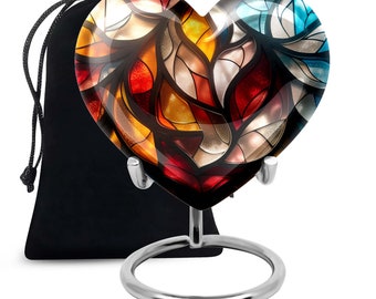 Stained Glass Style Heart Urn Metal Cremation Urn For Human Remains Ashes 1-200 Cubic In Modern Burial Memorial Keepsake for Male, Female