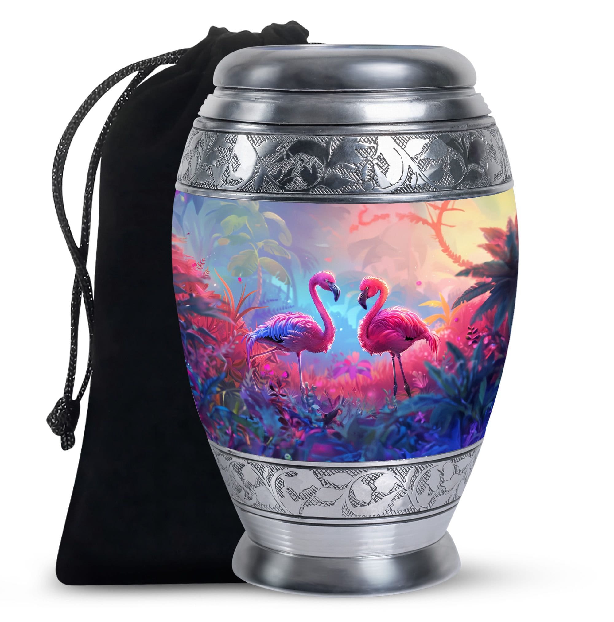 Vibrant Flamingo Design Cremation Urn for Human Ashes, Customizable Memorial Urn, Tropical Large Decorative Keepsake Urn for Adult, Lovers
