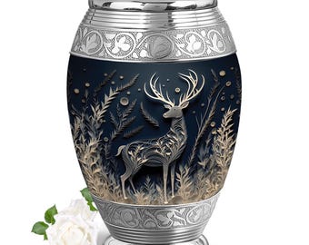 Majestic Deer in Winter Decorative Urn for Human Ashes - Metal Urn For Ashes For Adults Small Custom Urn For Mom - Personalized Funeral Urn
