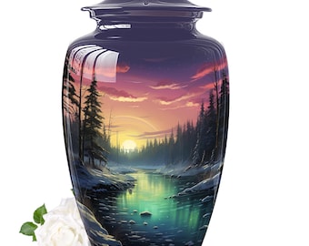 Forest Sunset Urn For Human Ashes, River Urn For Ashes Keepsake, Custom Decorative Urn, Personalized Small Urn, Peaceful Nature Urn Sunset