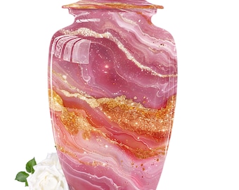 Pink and Gold Urn for Human Ashes – Beautiful Decorative Memorial Urn Unique Funeral Urn for Ashes Customizable Keepsake Urn for Adults Pink