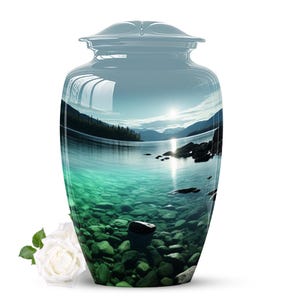 Serene Lake Funeral Urn For Human Ashes - Sea Water Urn For Ashes For Adults - Custom Urn For Mom - Memorial Urn, Artistic Cremation Urn Ash