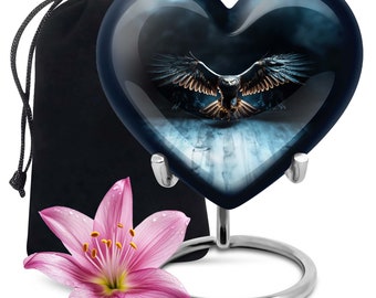 Soaring Eagle Heart Urn for Ashes - Dynamic Decorative Urn, Available in 3" Keepsake & 10" Large Size Urn, Modern Burial Urn for Human Ashes
